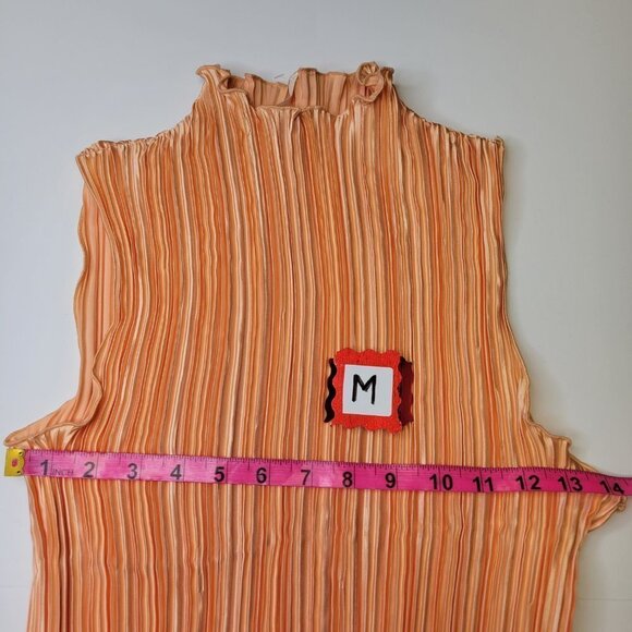 Accordion Style High Neck Lightweight Sleeveless Orange Tops Size M Size XXL - Picture 5 of 8